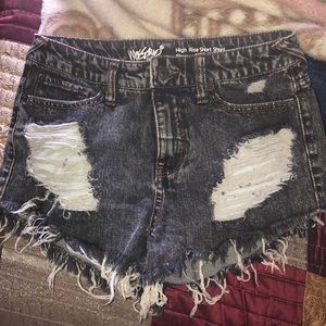 Black distressed high rise shorts